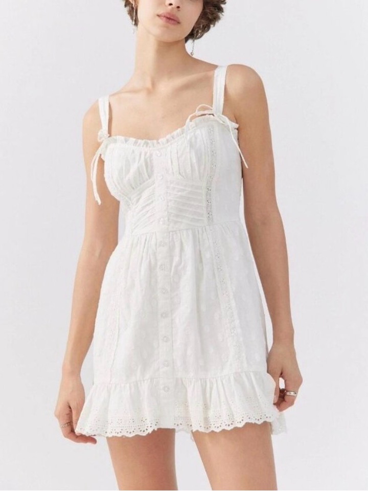 Urban Outfitters Gretchen Swiss Dot Milkmaid Mini Dress Cottagecore
